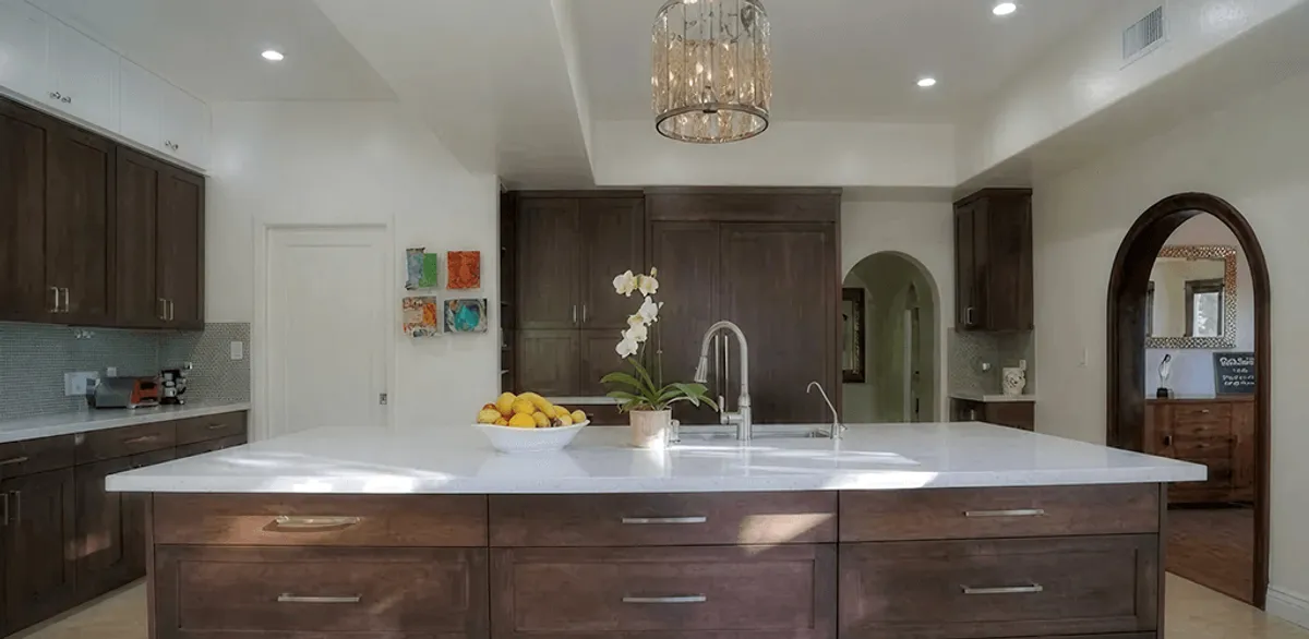 Cabinet refacing project with updated kitchen cabinets and island in Savannah, GA